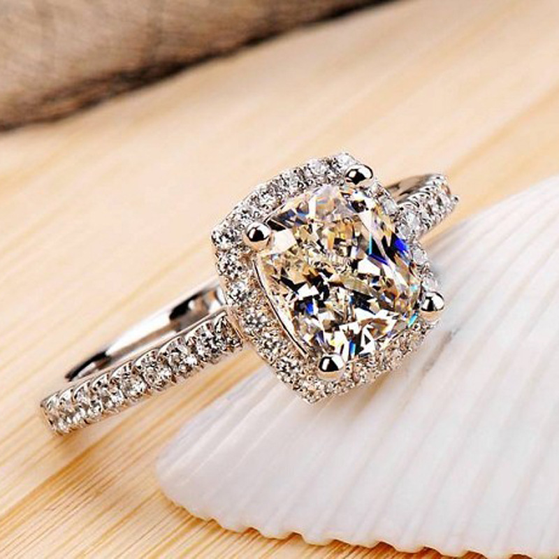 JZ008 High simulation diamond gold-plated ring women's ladies colorful yellow carat cushion square diamond wedding ring marriage