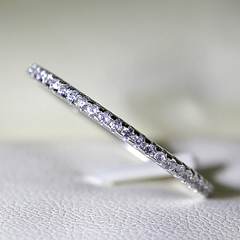 JZ094 Gold-plated ultra-fine tail women's ring full circle set full diamond cubic zirconia single row micro-set strip ring ring