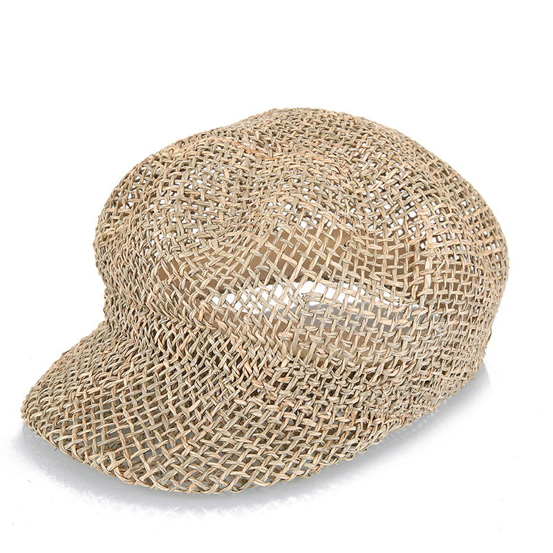 Straw Hat Summer Hollow Sun Hat Handmade Straw Outdoor Shaped Fedora Octagonal Hat