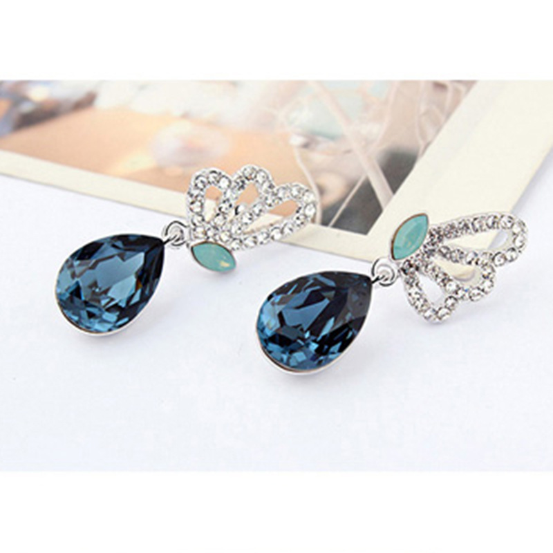 Austrian crystal rhinestone butterfly drop earrings for women, long earring pendant