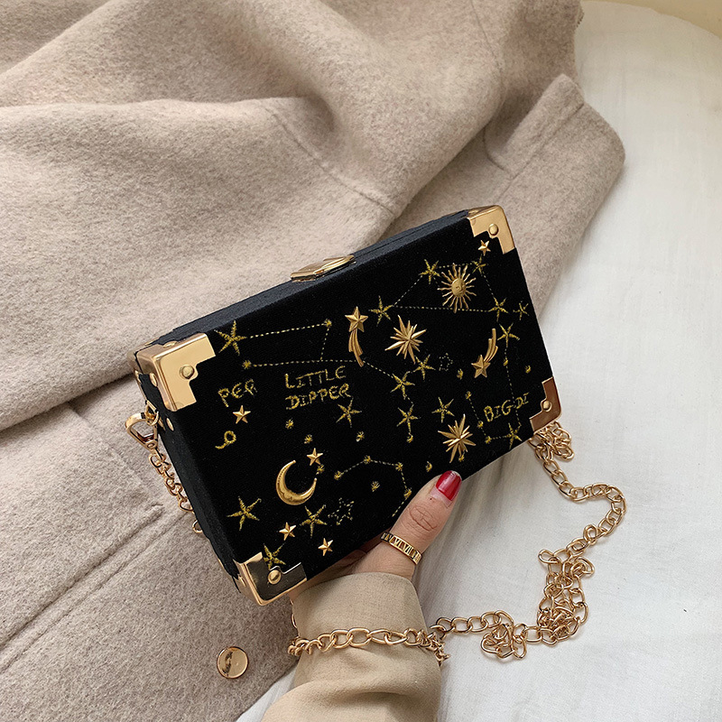 2026 New Velvet Box Bag Starry Small Square Bag Single Shoulder Chain Simple Crossbody