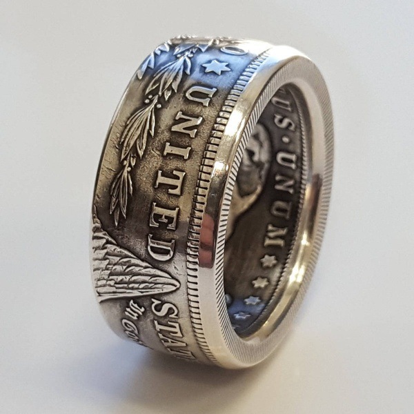 Zhenrong new USA national motto E Pluribus Unum coin ring plated s925 Thai silver bar ring band