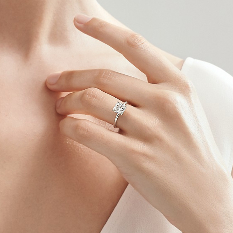 JZ451 Summer new product princess square diamond ring four-claw single diamond women's new style 80 points wedding ring