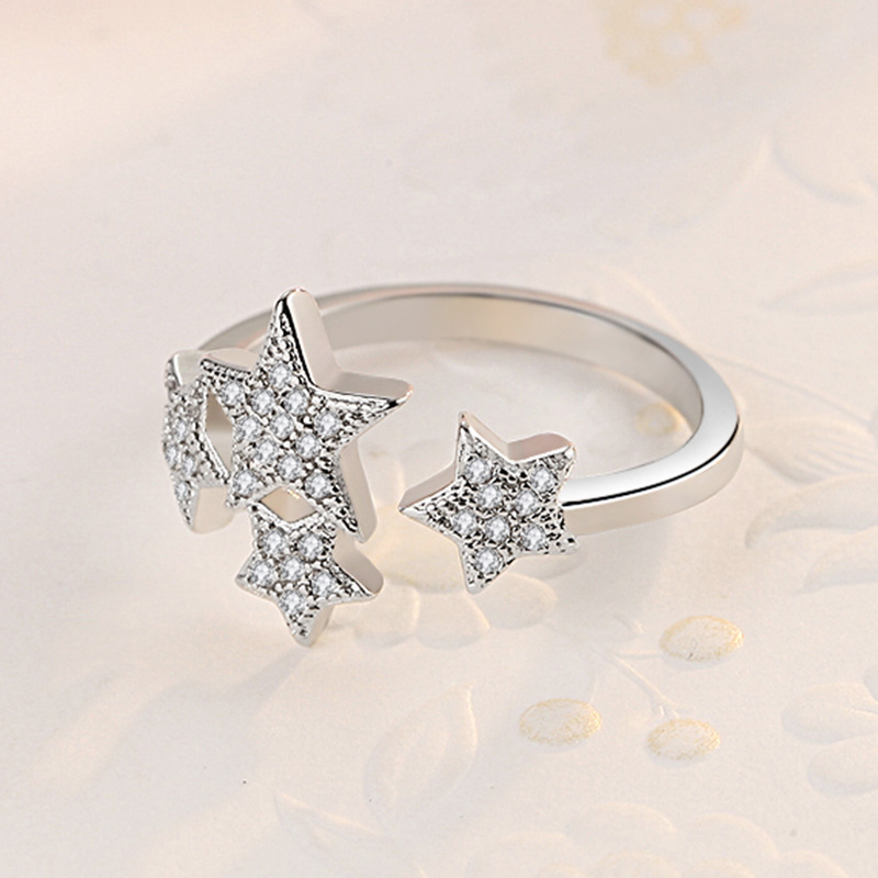 Five-pointed star small star full diamond ring open ring women's jewelry