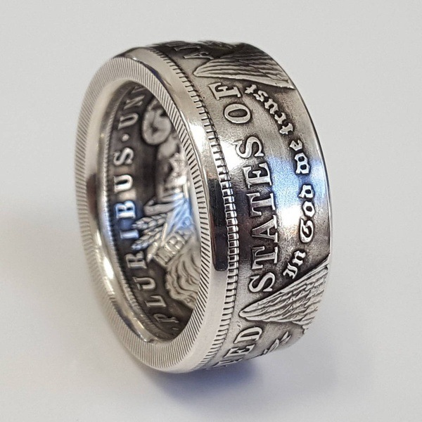 Zhenrong new USA national motto E Pluribus Unum coin ring plated s925 Thai silver bar ring band