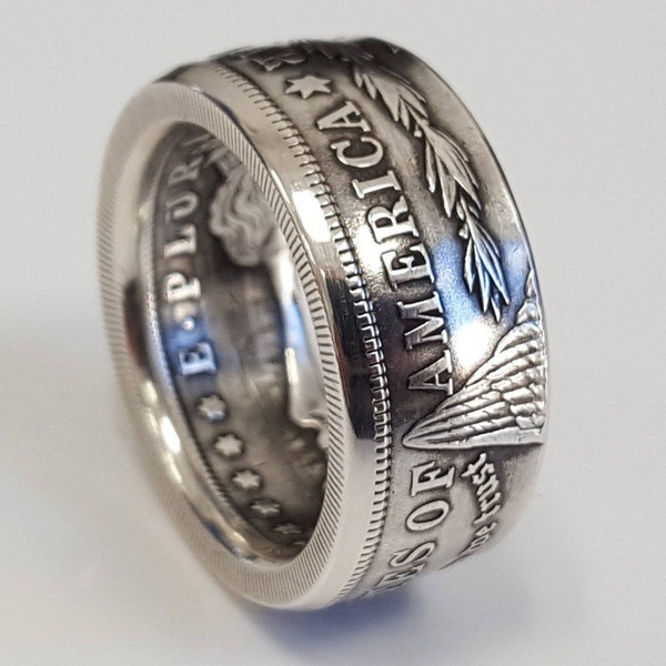 Zhenrong new USA national motto E Pluribus Unum coin ring plated s925 Thai silver bar ring band