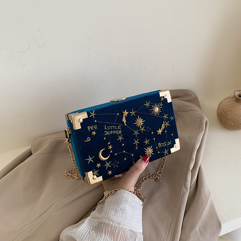2026 New Velvet Box Bag Starry Small Square Bag Single Shoulder Chain Simple Crossbody