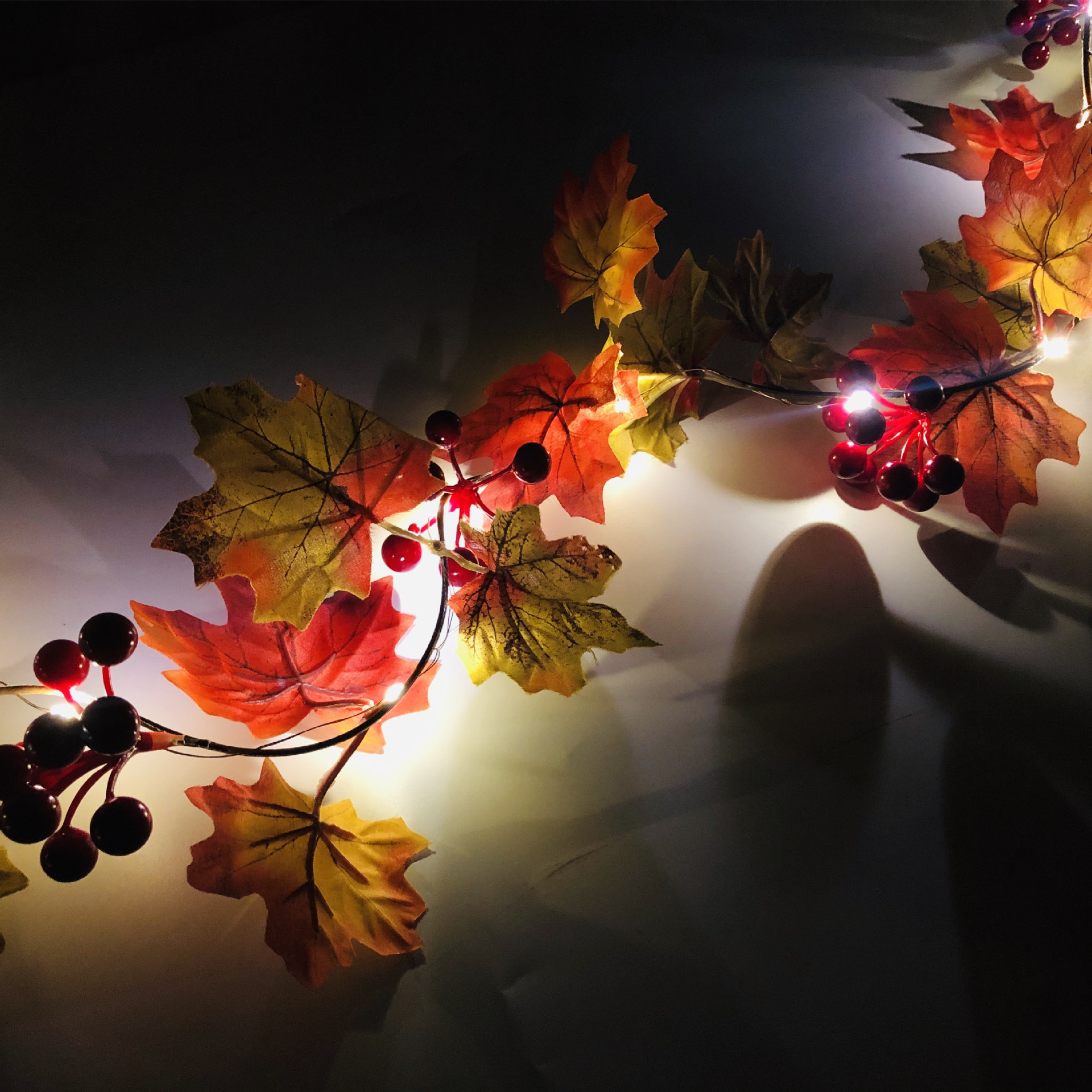 Thanksgiving Harvest Autumn Maple Leaf Vine Red Berry Light String Fruit Copper Wire Light Festival Party Courtyard Decorative Lights