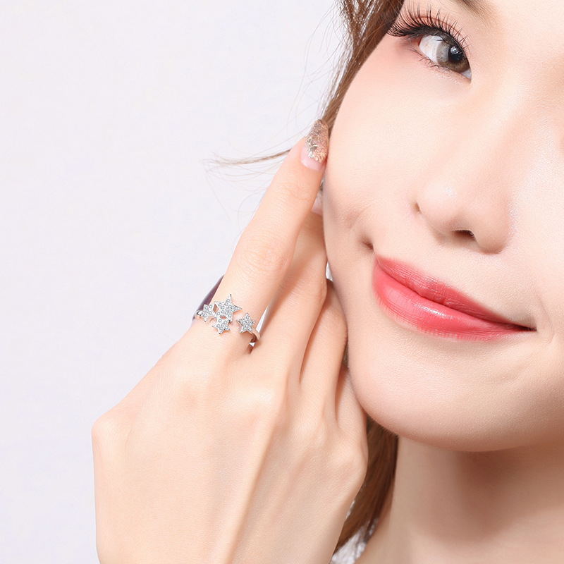 Five-pointed star small star full diamond ring open ring women's jewelry
