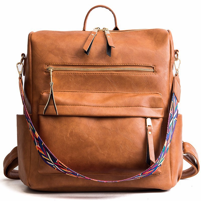 PU soft leather double shoulder bag large capacity college style travel leisure high school large backpack style