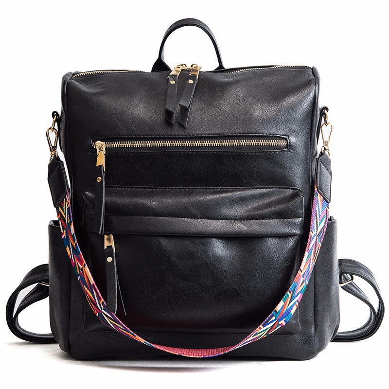 PU soft leather double shoulder bag large capacity college style travel leisure high school large backpack style