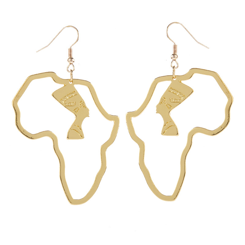 Earrings Gold Egyptian Queen Hollow Portrait Design Earrings African Ethnic Earrings