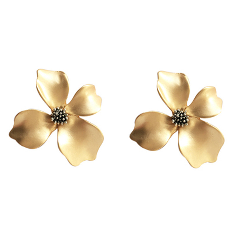 S925 silver beautiful earrings three-dimensional gold flower ear studs large exaggerated ear accessories for women ear clips H785