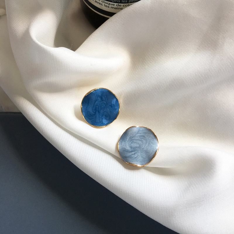 S925 silver needle contrast geometric ear studs simple drip oil fresh earrings ear accessories 1920
