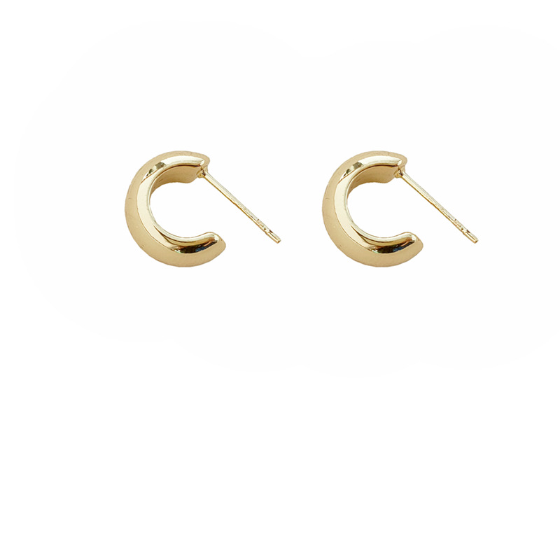 Bright Eye Silver-Plated Needle with 14K Real Gold Plating, Simple Ear Lobe Small Stud Earrings for Women