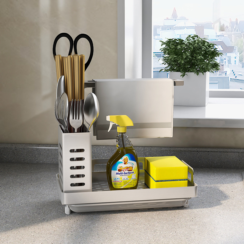 Stainless Steel Sink Faucet Sponge Drip Rack Dish Cloth Rack Kitchen Supplies Steel Wool Dishwashing Cloth No Installation