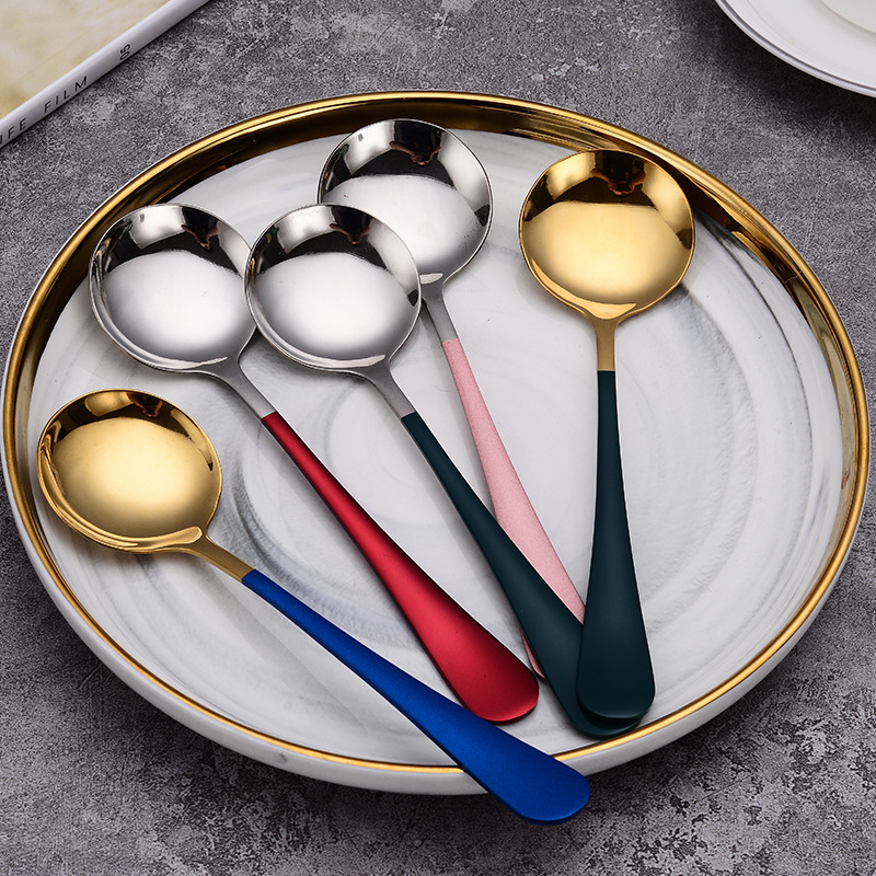 Stainless steel spoon children's small dessert spoon household spoon soup spoon large round head spoon