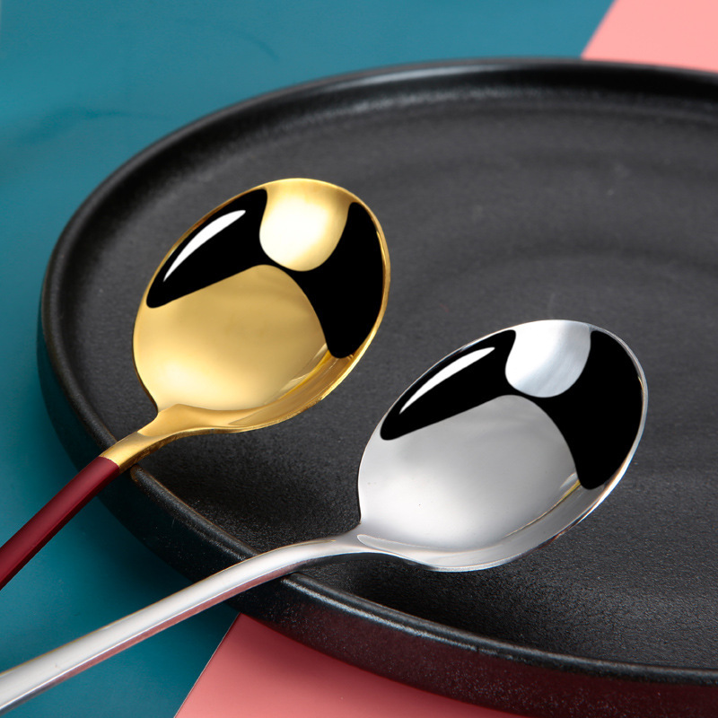 Stainless steel spoon children's small dessert spoon household spoon soup spoon large round head spoon