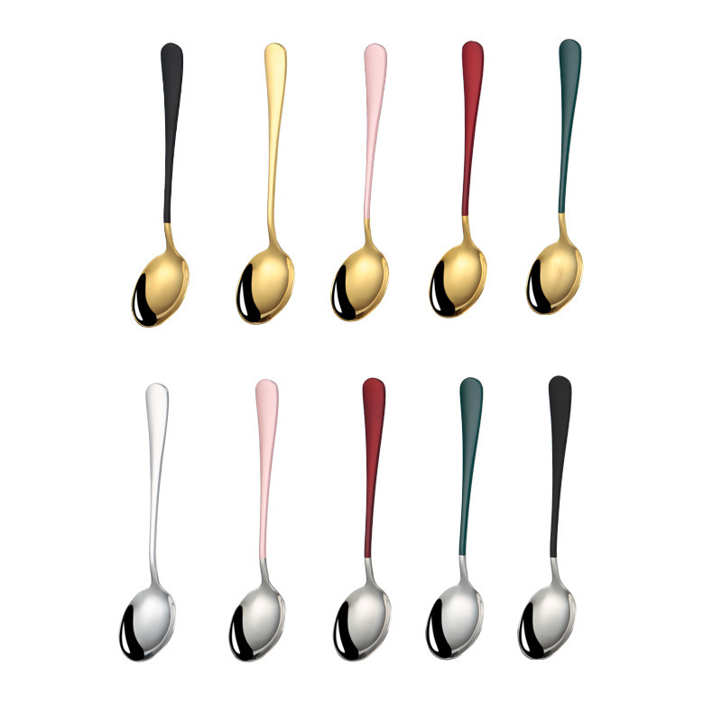 Stainless steel spoon children's small dessert spoon household spoon soup spoon large round head spoon