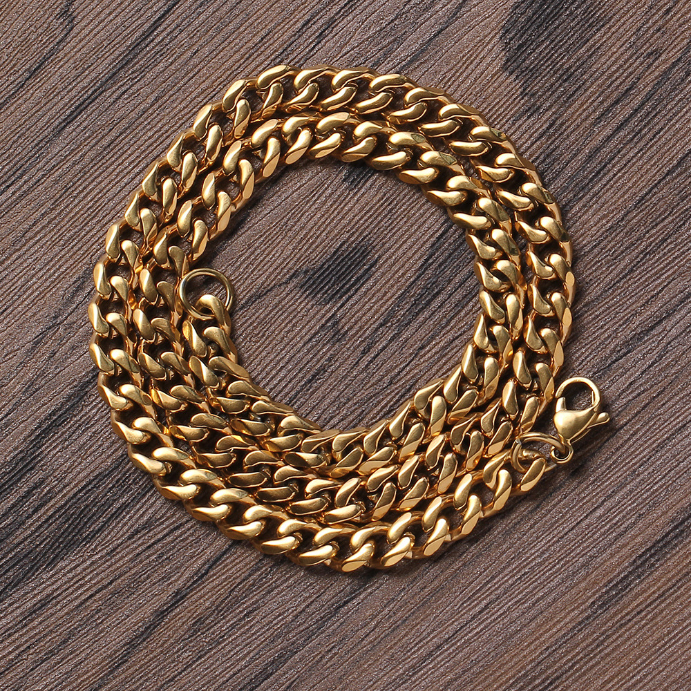 Stainless steel six-sided polished Cuban chain lobster clasp necklace 3mm 5mm 7mm 9mm 11mm Cuban necklace