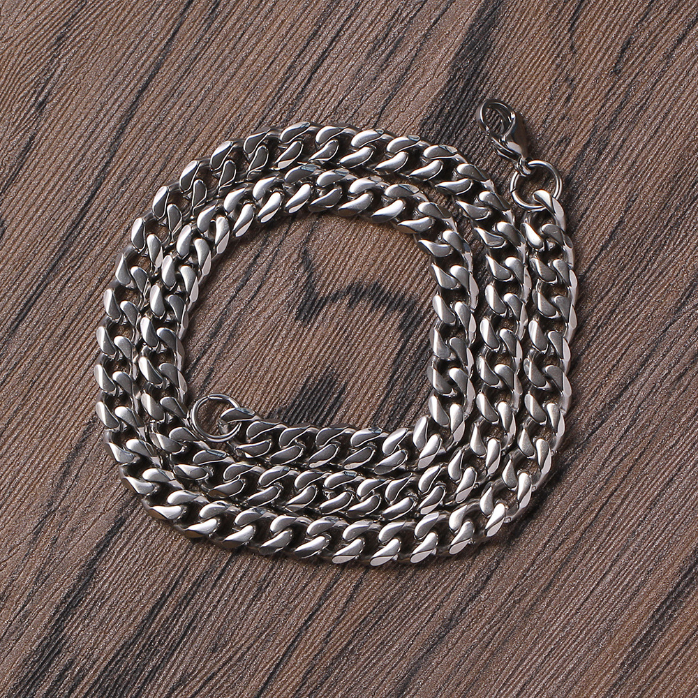 Stainless steel six-sided polished Cuban chain lobster clasp necklace 3mm 5mm 7mm 9mm 11mm Cuban necklace