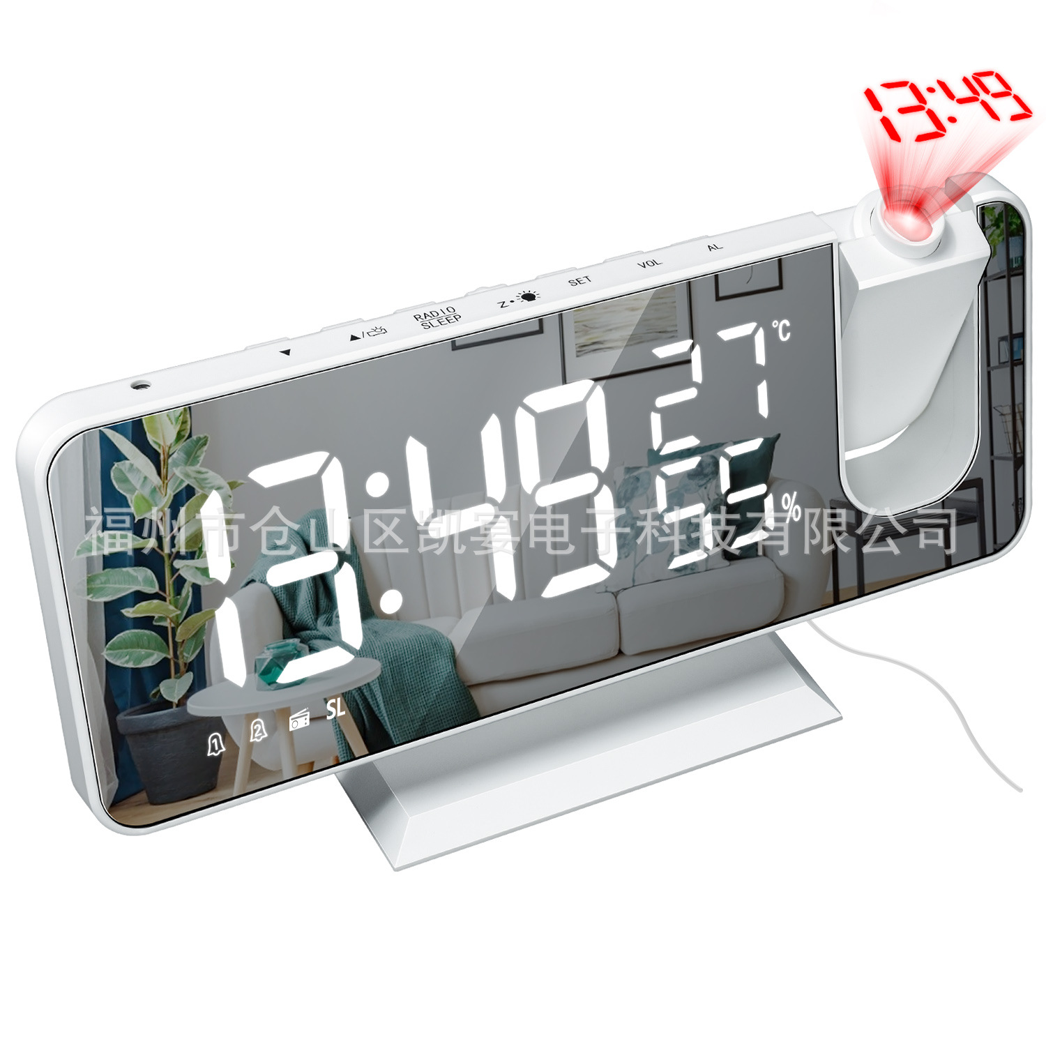 New Temperature Humidity Multifunctional Radio Projection Alarm Clock LED Mirror Clock Electronic Digital Clock