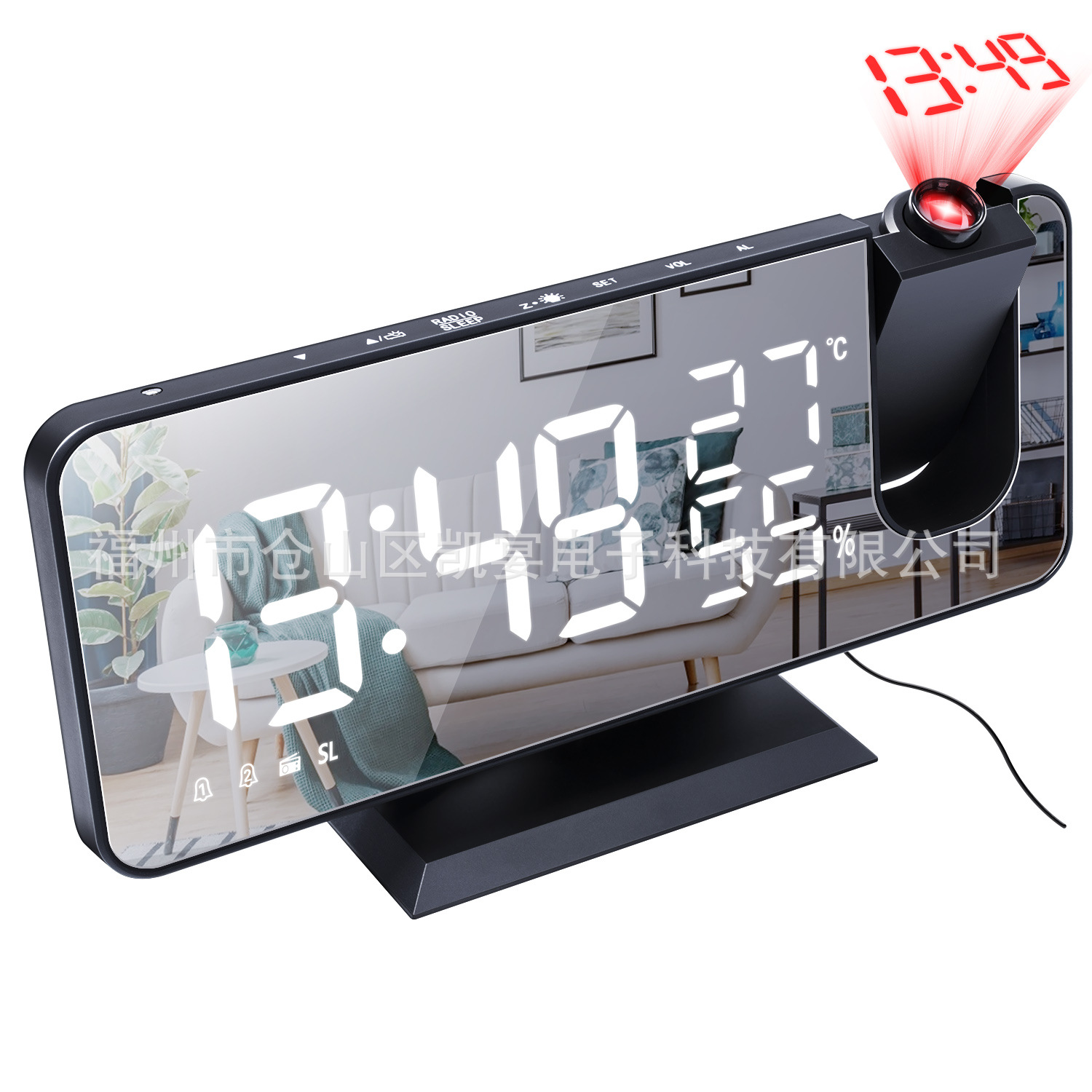 New Temperature Humidity Multifunctional Radio Projection Alarm Clock LED Mirror Clock Electronic Digital Clock