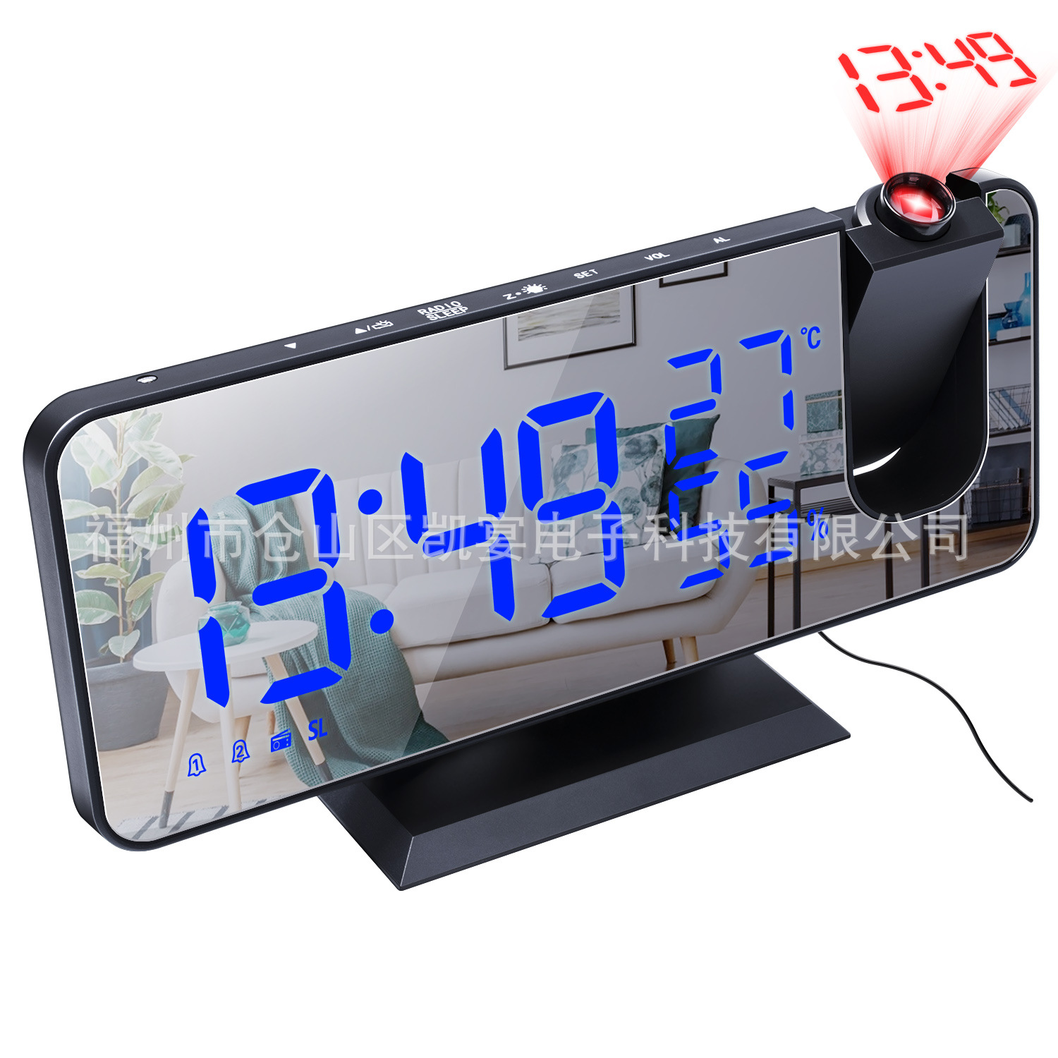 New Temperature Humidity Multifunctional Radio Projection Alarm Clock LED Mirror Clock Electronic Digital Clock