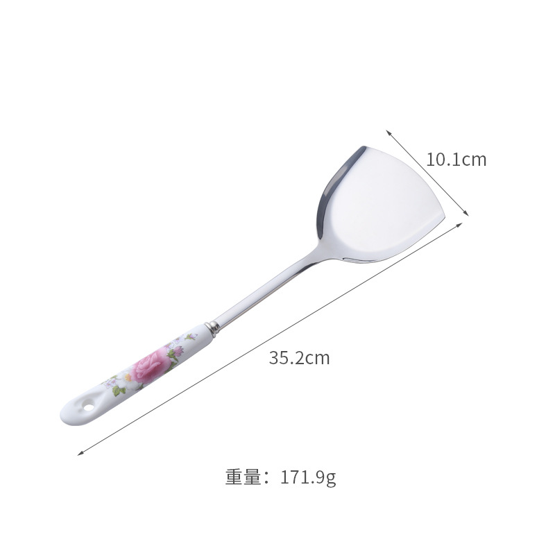 Stainless steel stir-fry spatula, pot spoon, home use, ceramic handle kitchenware set, heat insulation kit, supplies, Jieyang summer use