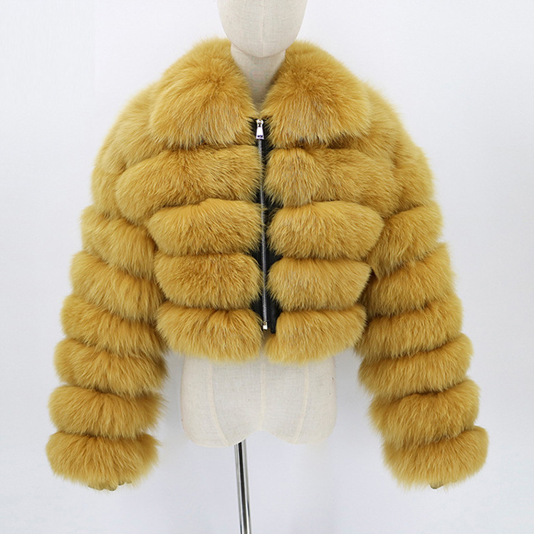 Faux fur jacket short lapel imitation fox fur long sleeve spliced women's