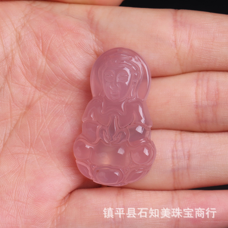 Brazilian Agate Pendant Ice Seed Pink Chalcedony Gourd Men Women Jade Maitreya Buddha Peace Button Pendant Jewelry