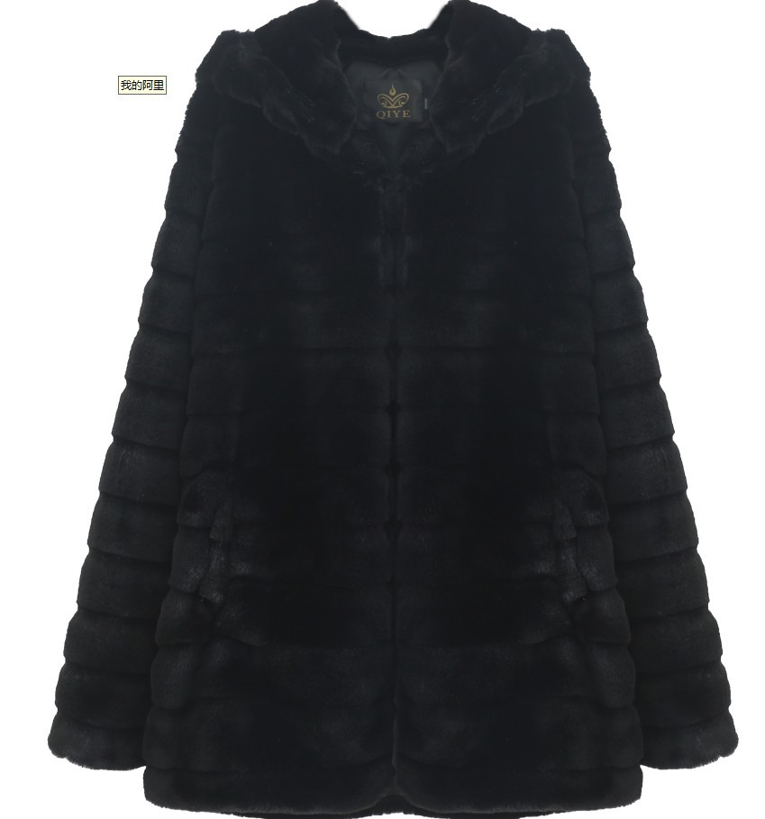 Fur autumn/winter faux fur imitation mink long hooded fur jacket women's coat warm