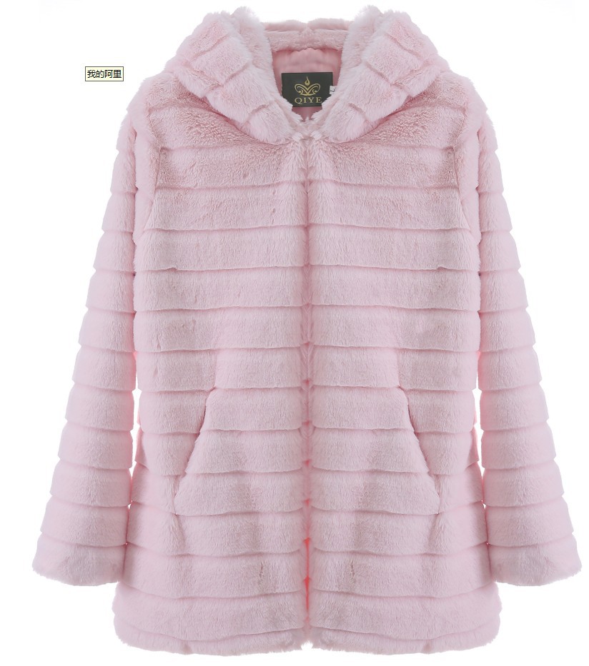Fur autumn/winter faux fur imitation mink long hooded fur jacket women's coat warm
