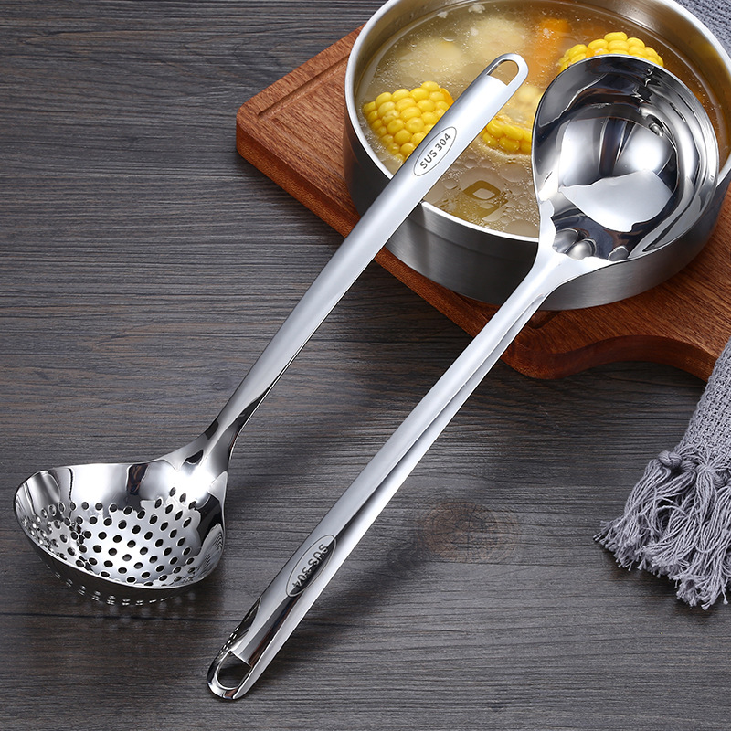 304 Stainless Steel Soup Spoon Slotted Spoon Heart-Shaped Hot Pot Spoon Thickened Porridge Spoon Kitchen Home Spoon Hotel Supplies