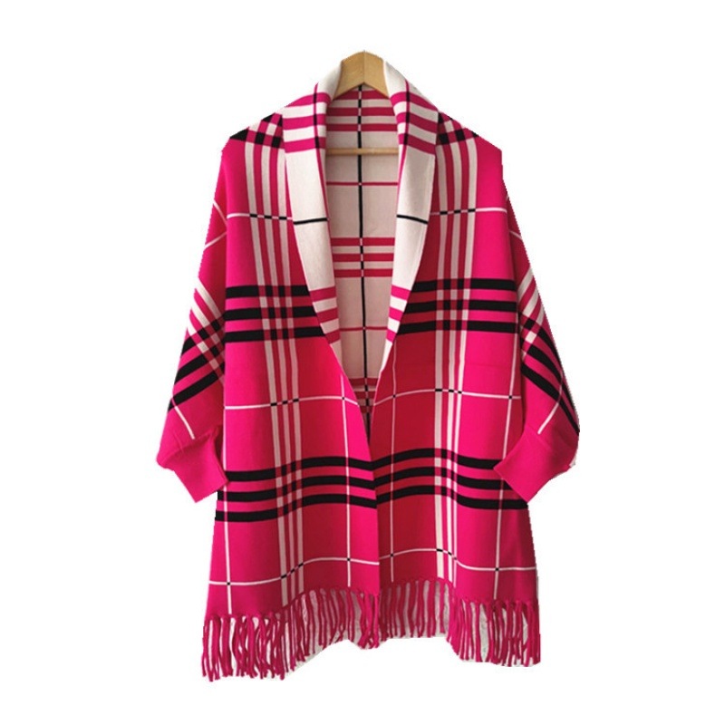Autumn Winter New Women Double-Sided Shawl Scarf Two-Use Fringe Thickened Long Sleeve Cashmere Blend Cape Coat