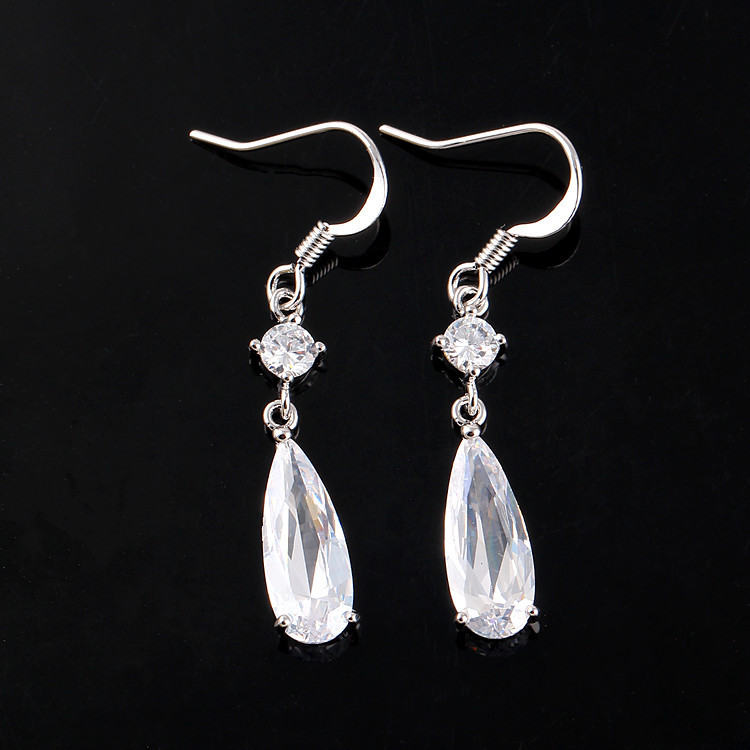 Clear Colorful Zirconia Long Teardrop AAA Zirconia Earrings Fresh Simple Ear Clip Earrings Violet