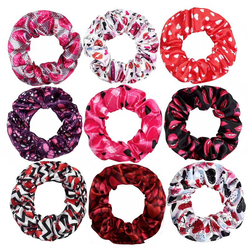 Exclusive Large Scrunchies New Valentine's Day Love Pattern Large Hair Ties Red Love Combination Custom