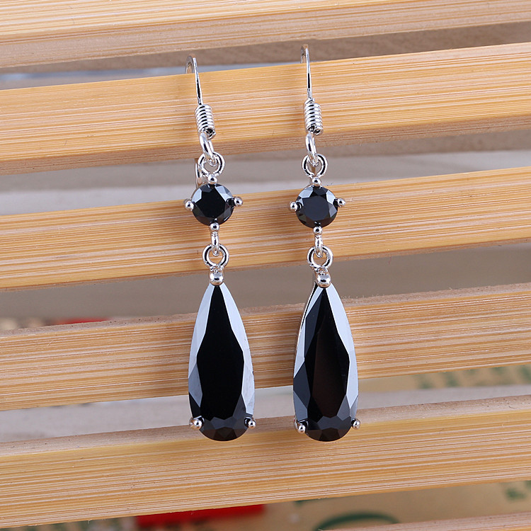Clear Colorful Zirconia Long Teardrop AAA Zirconia Earrings Fresh Simple Ear Clip Earrings Violet
