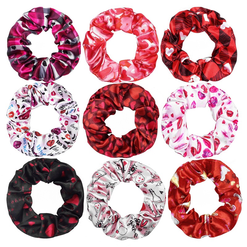 Exclusive Large Scrunchies New Valentine's Day Love Pattern Large Hair Ties Red Love Combination Custom