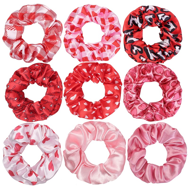 Exclusive Large Scrunchies New Valentine's Day Love Pattern Large Hair Ties Red Love Combination Custom