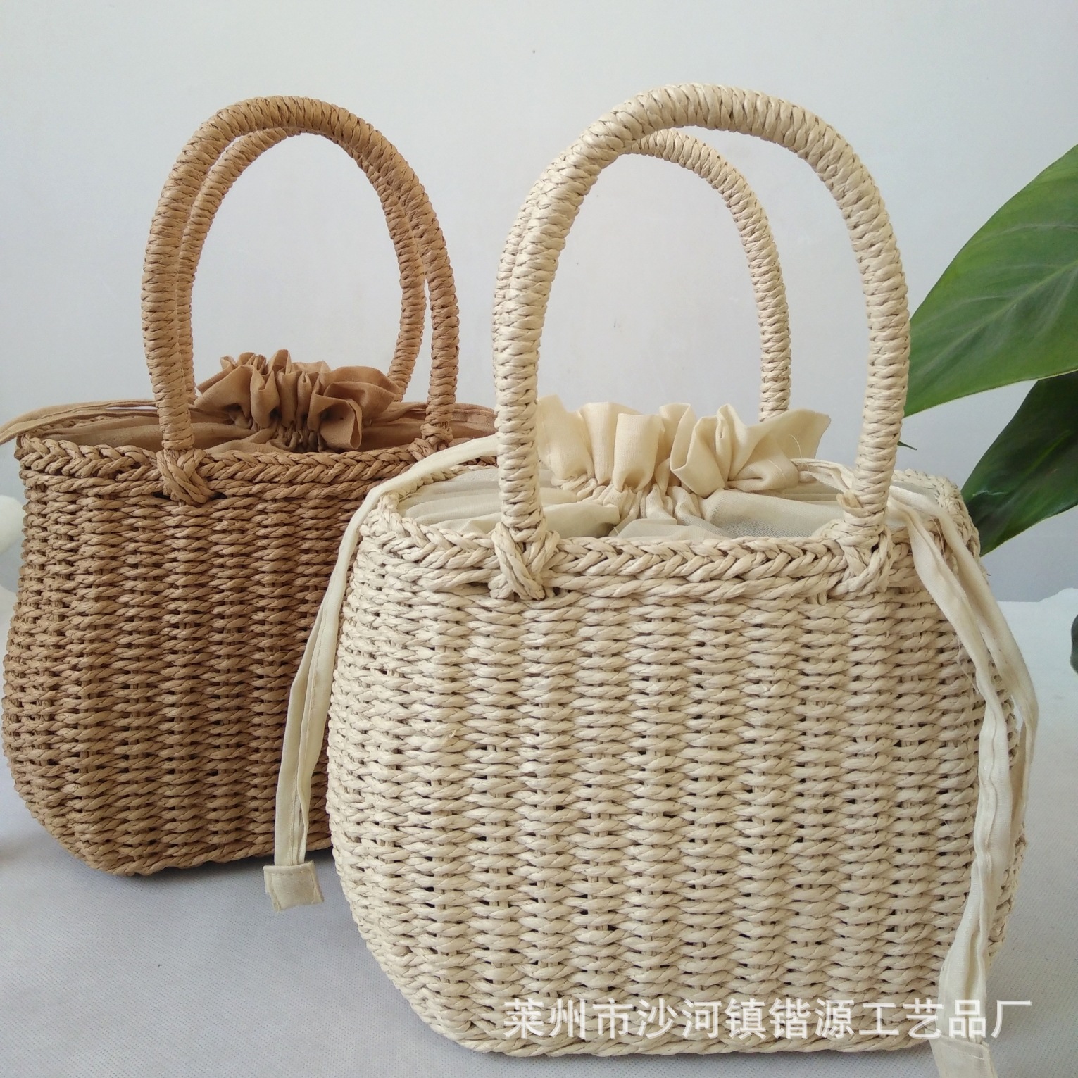 Custom bag women's small round bucket handbag straw woven bag woven bag straw woven small square bag Chinese style