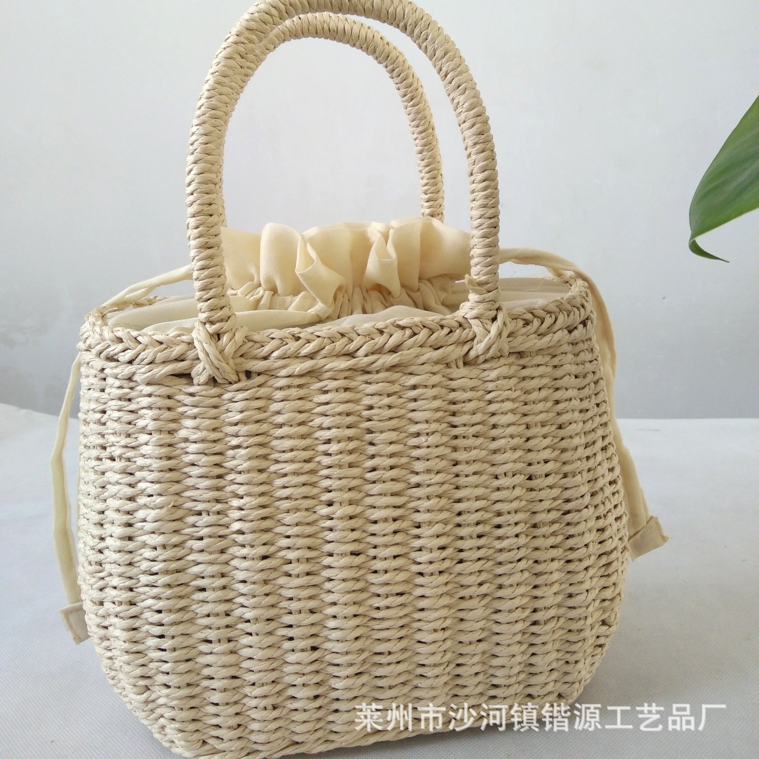 Custom bag women's small round bucket handbag straw woven bag woven bag straw woven small square bag Chinese style
