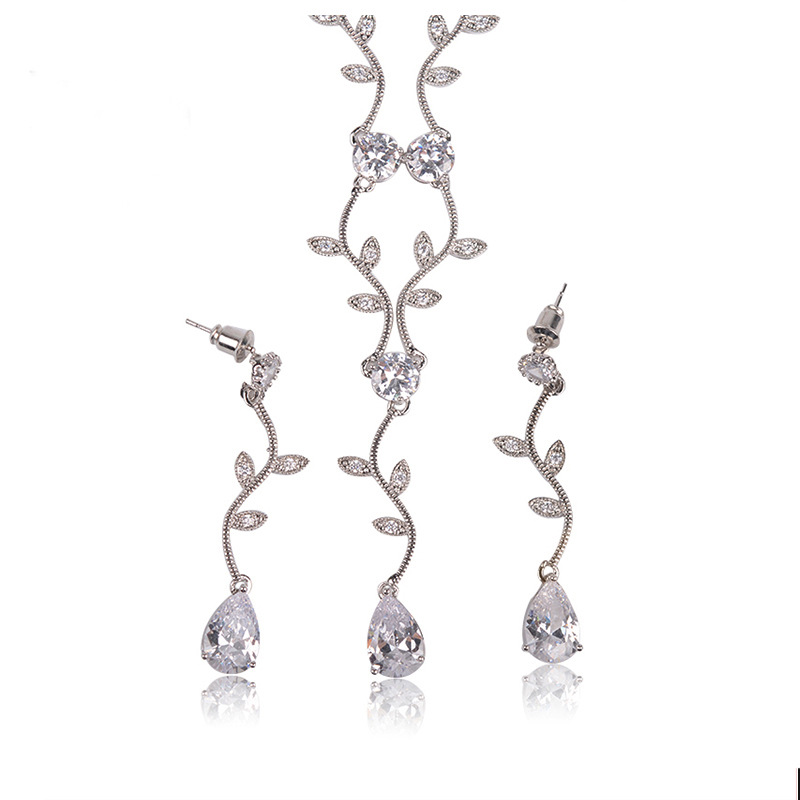 Gold-plated branch zirconia set, simple zirconia jewelry set