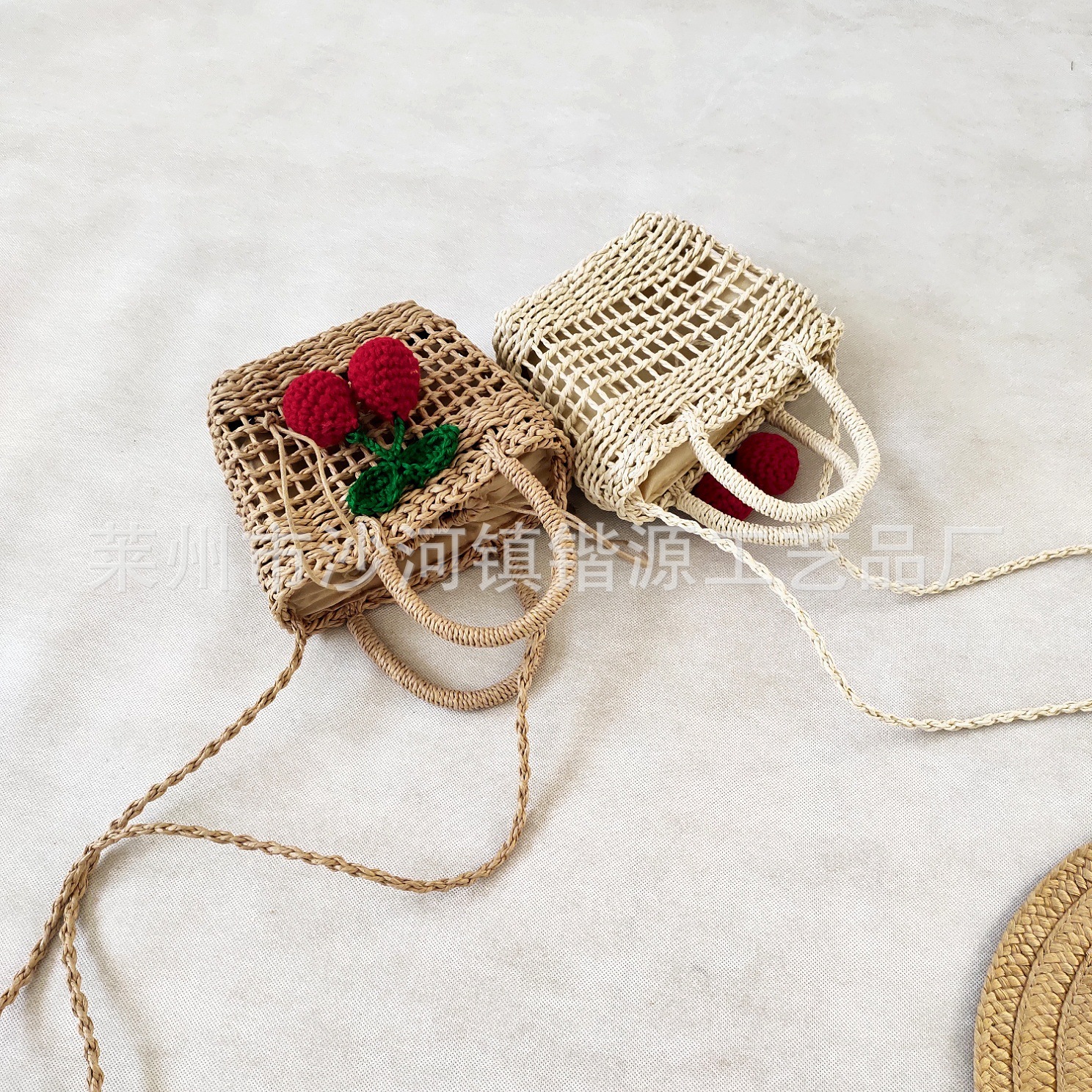 New hollow cherry square bag handbag crossbody mini small woven bag women's lightweight