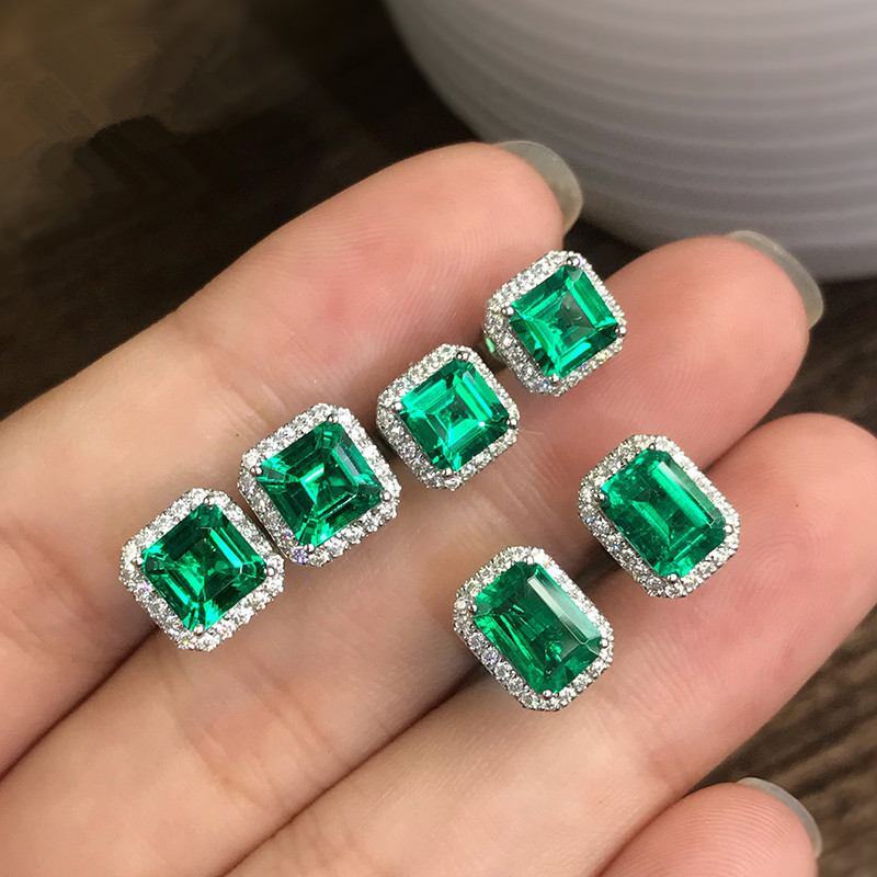 Cao Shi Delicate Square Women's Earrings Full Diamond Green Zircon Earring Jewelry