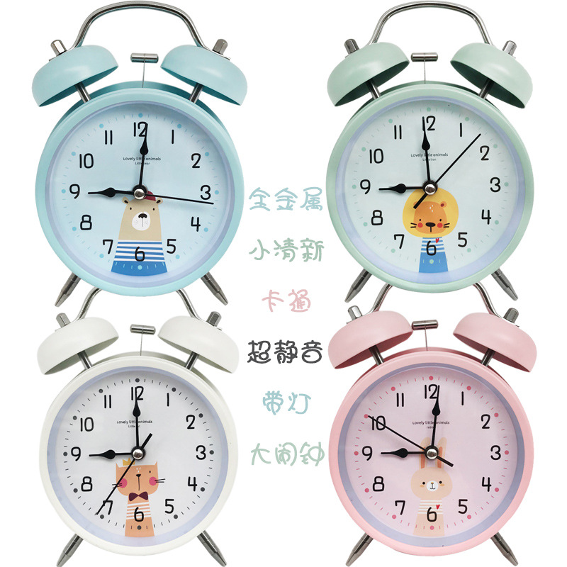 4-inch large metal silent alarm clock with luminous hands and night light, children's student alarm clock