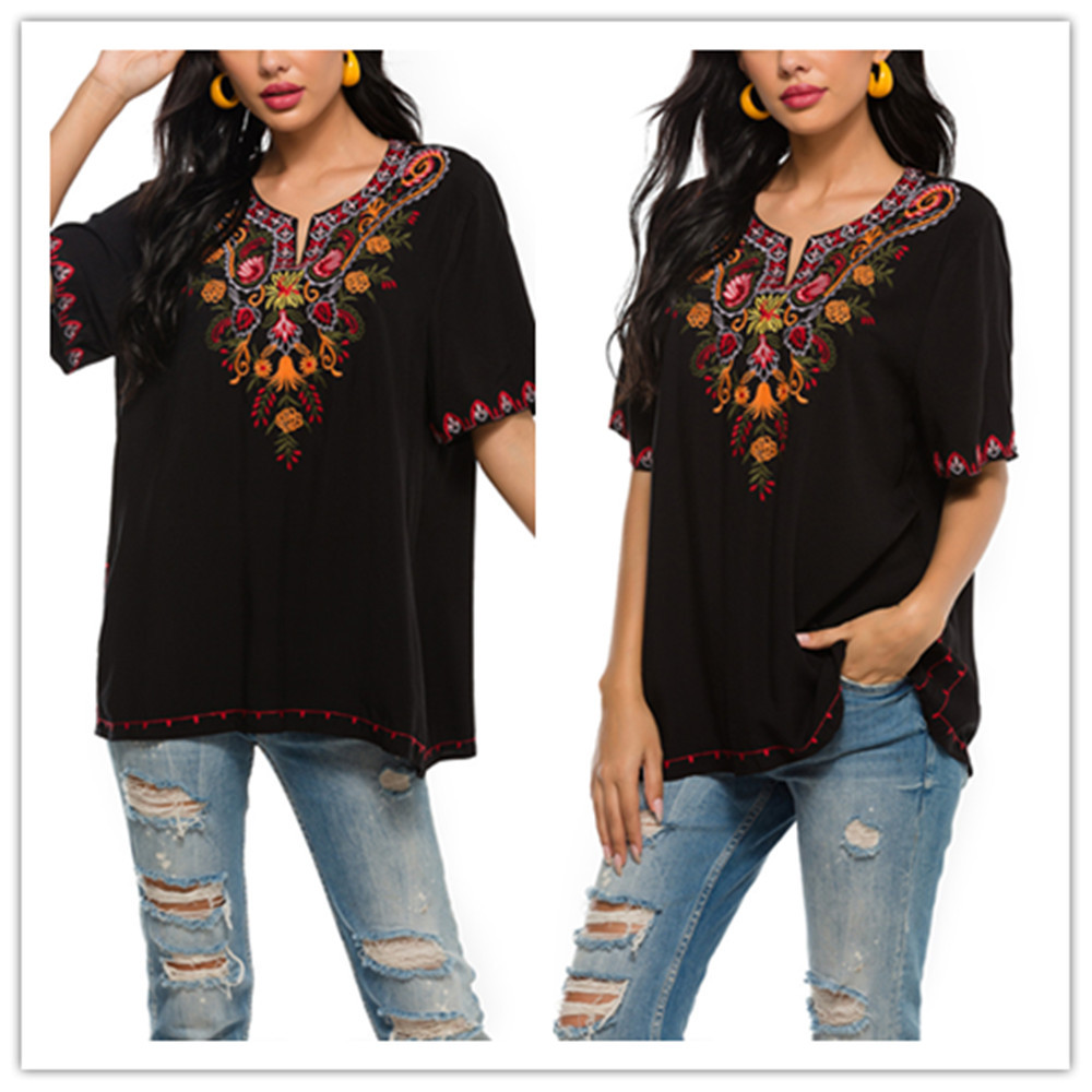 Women's embroidered loose top women's shirt embroidered shirt