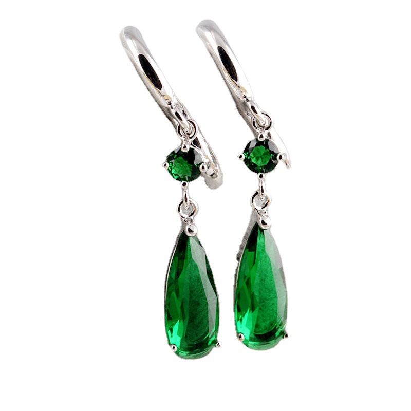 Clear Colorful Zirconia Long Teardrop AAA Zirconia Earrings Fresh Simple Ear Clip Earrings Violet