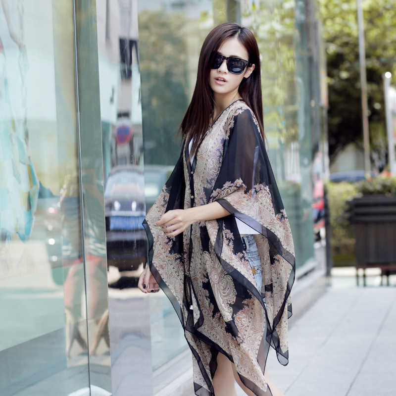 New Sun Protection Shawl Women Summer Chiffon Versatile Scarf Paisley Beach Silk Scarf