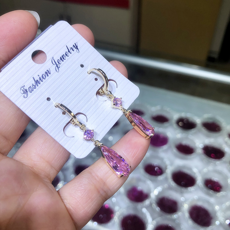 Clear Colorful Zirconia Long Teardrop AAA Zirconia Earrings Fresh Simple Ear Clip Earrings Violet
